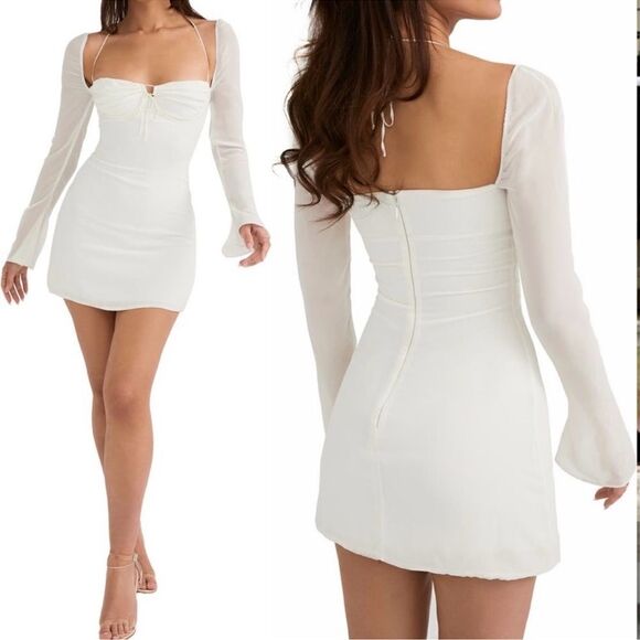 House of CB Babydoll Ivory Chiffon Halter Dress Size L ( Plus Cup) - Picture 13 of 13